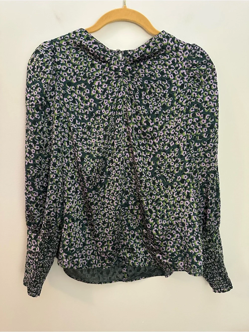 Kate Spade Flair Flora Ruffle Neck Blouse XXS Green Purple EUC